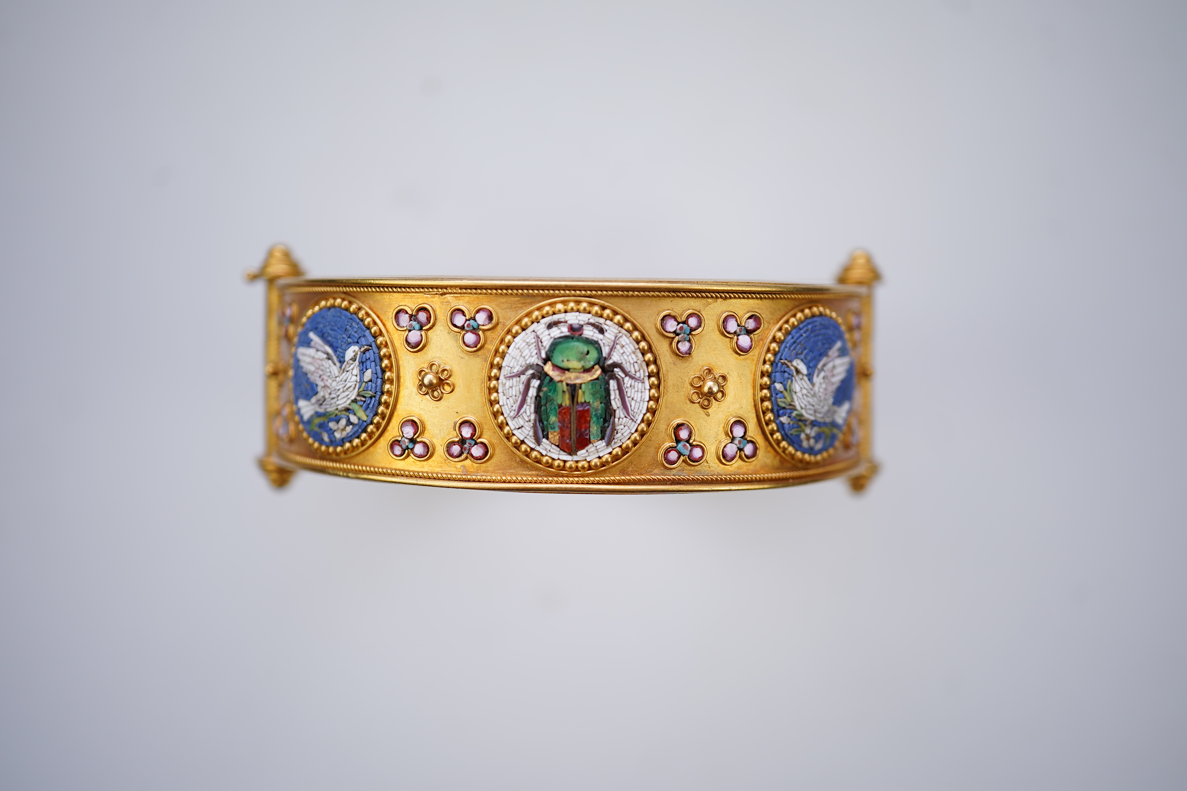 An attractive gold and micromosaic cuff bracelet, second half 19th century